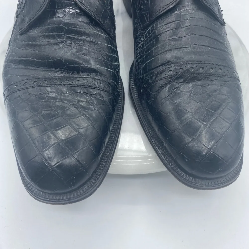 David Eden Mens 12 Oxford Black Genuine Nile Crocodile Brogue Cap Toe Lace Up